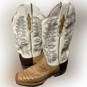 Lucchese cowgirl boots 8 B women’s ostrich square toe riding western tan brown